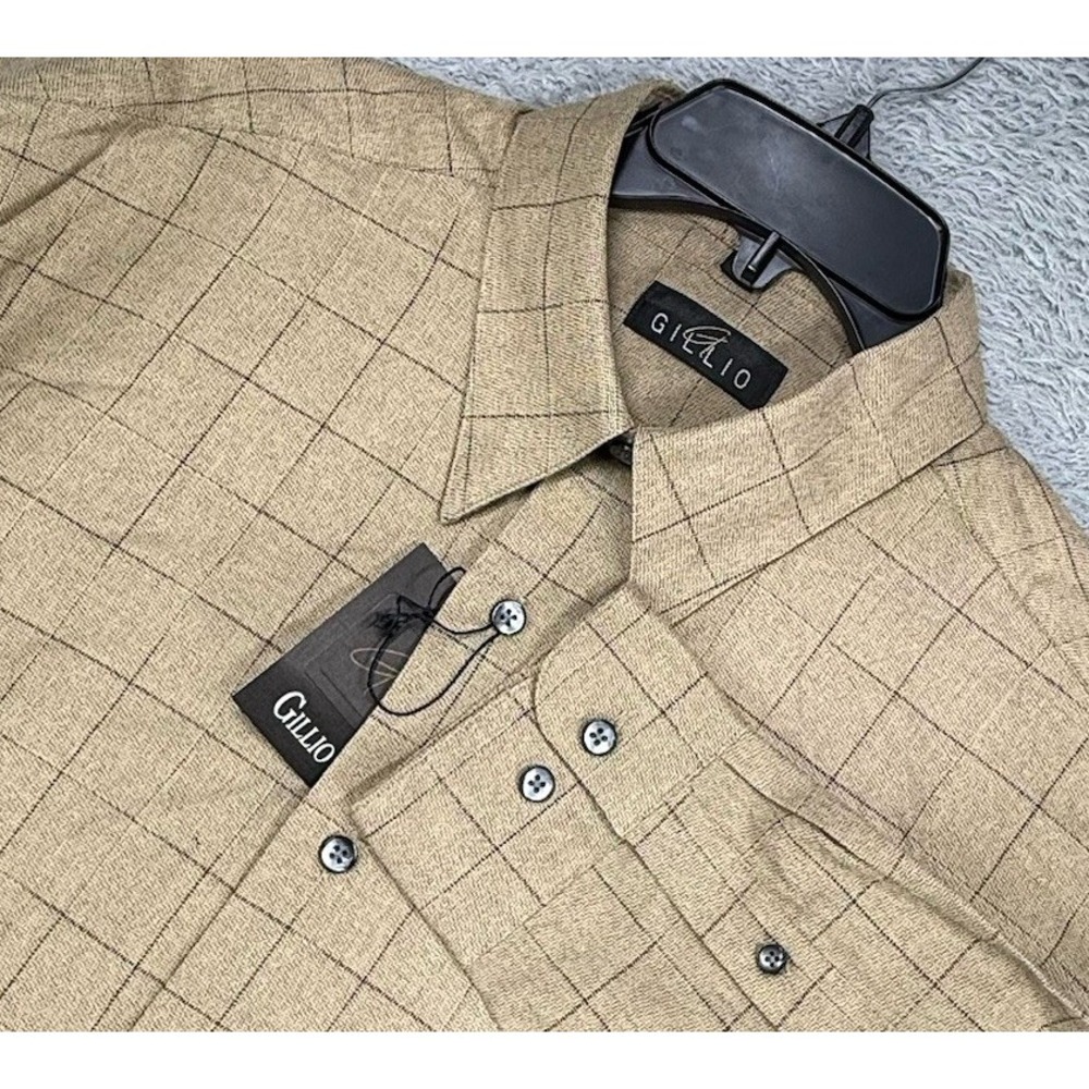 New Gillio Ludo‎ Shirt Plaid Long Sleeve Button Up Mens Large Brown